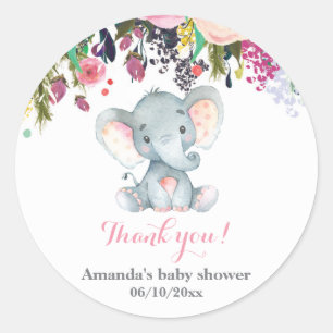 Floral Elephant Baby Dusche Blue Vielen Dank für I Runder Aufkleber