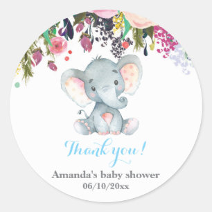 Floral Elephant Baby Dusche Blue Vielen Dank für I Runder Aufkleber
