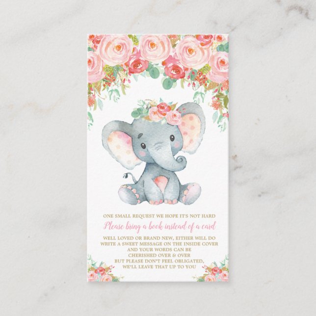 Floral Elephant Baby Dusche bringen ein Buch Begleitkarte (Vorderseite)