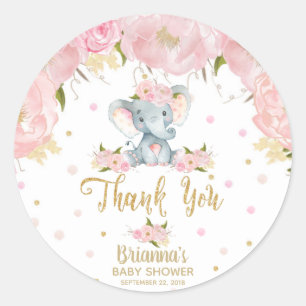 Floral Elephant Baby Dusche Vielen Dank Runder Aufkleber