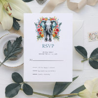 Floral Elephant Bay Blue und White RSVP Card