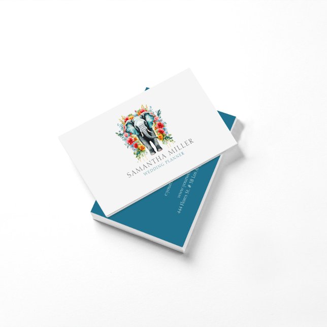 Floral Elephant Bay Blue White Visitenkarte (Von Creator hochgeladen)