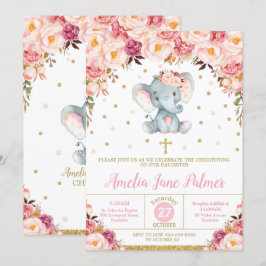 Floral Elephant Christening Taufe Girl Einladung