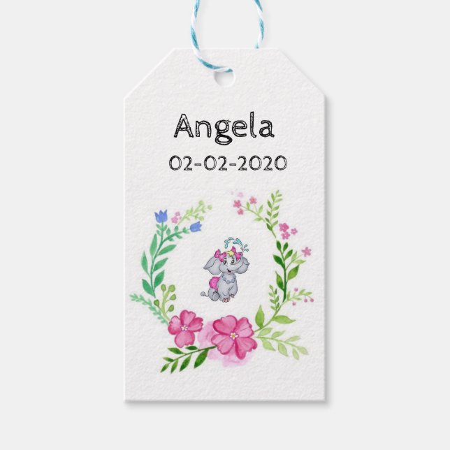 Floral Elephant-Geschenketags Geschenkanhänger (Vorderseite)