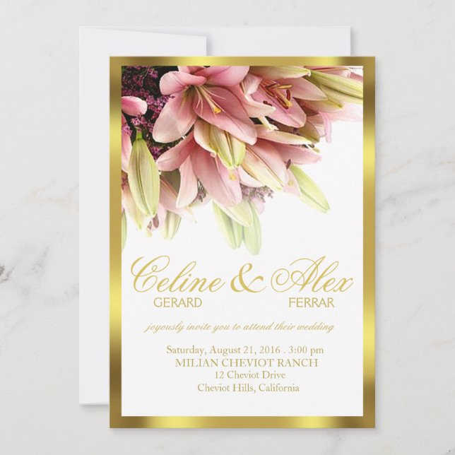 Floral Embrace Pink Calla Lilies Wedding Einladung (Vorderseite)
