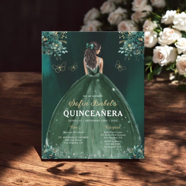 Floral Emerald Green Dress Birthday Quinceanera (Von Creator hochgeladen)