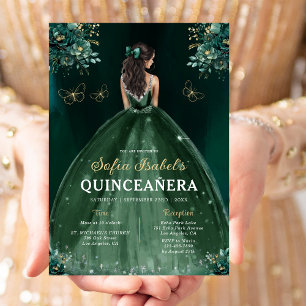 Floral Emerald Green Dress Birthday Quinceanera Einladung