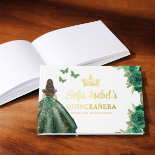 Floral Emerald Green Dress Birthday Quinceanera Gästebuch