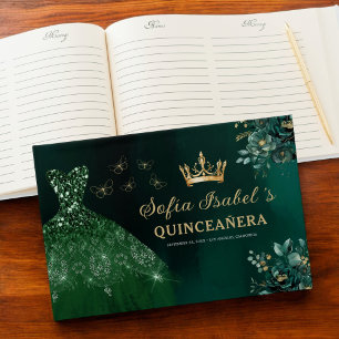 Floral Emerald Green Dress Birthday Quinceanera Gästebuch