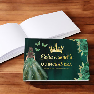 Floral Emerald Green Dress Birthday Quinceanera Gästebuch