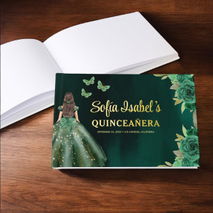 Floral Emerald Green Dress Birthday Quinceanera Gästebuch