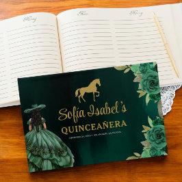 Floral Emerald Green Dress Birthday Quinceanera Gästebuch