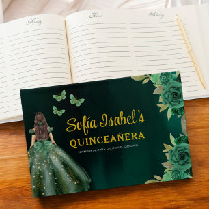 Floral Emerald Green Dress Birthday Quinceanera Gästebuch