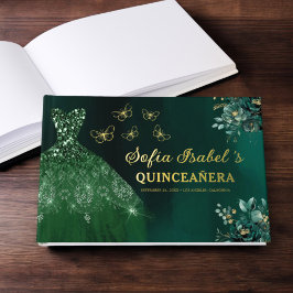 Floral Emerald Green Dress Birthday Quinceanera Gästebuch