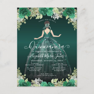 Floral Emerald Green Dress Birthday Quinceanera Postkarte
