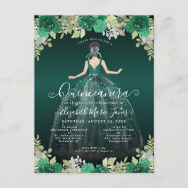 Floral Emerald Green Dress Birthday Quinceanera Postkarte