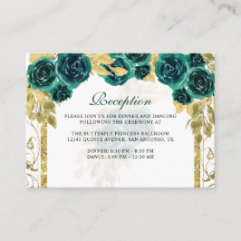 Floral Emerald Green Gold Arch Quinceañera Begleitkarte