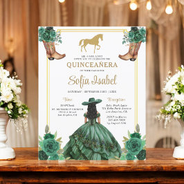Floral Emerald Green Gold Boots Horse Quinceanera