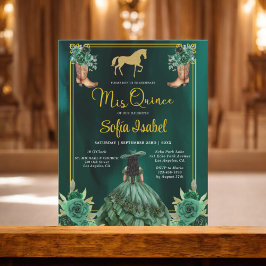 Floral Emerald Green Gold Boots Horse Quinceanera Flyer