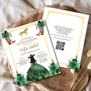 Floral Emerald Green Gold Boots Horse Quinceanera Flyer