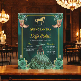 Floral Emerald Green Gold Boots Horse Quinceanera Flyer
