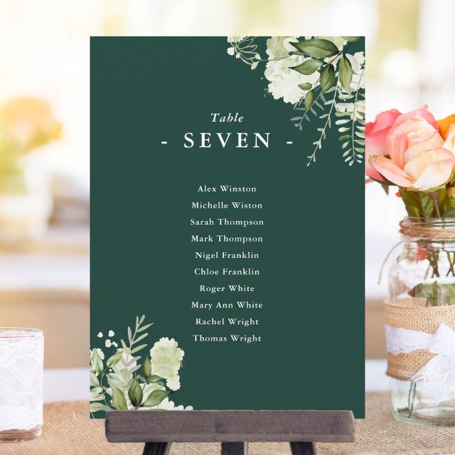 Floral Emerald Green Seating Plan Tischnummer (Floral Emerald Green Seating Plan Table Number)