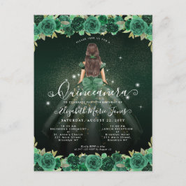 Floral Emerald Green Sparkle Birthday Quinceanera Postkarte
