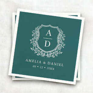 Floral Emerald Green Wappen Wedding Monogram Serviette
