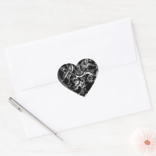 Floral Enigma Black and White Graphic Art Herz-Aufkleber