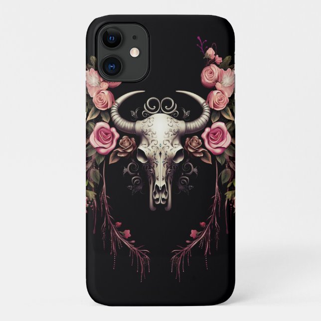 Floral Enigma: Gothic Skull Symphony Phone Case (Rückseite)