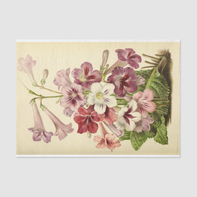 Floral Ephemera Decoupage Pink Purple Blumen Seidenpapier (Vorderseite)