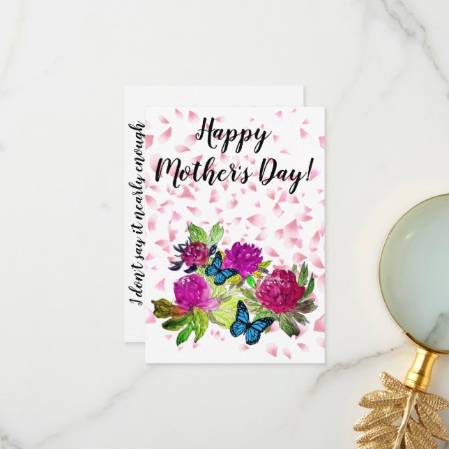 Floral Ephemera vibrant color pink art Dankeskarte (Vorderseite/Rückseite Beispiel)