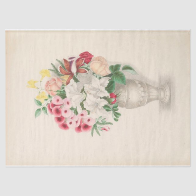 Floral Ephemere Decoupage Pink White Vase Seidenpapier (Vorderseite)