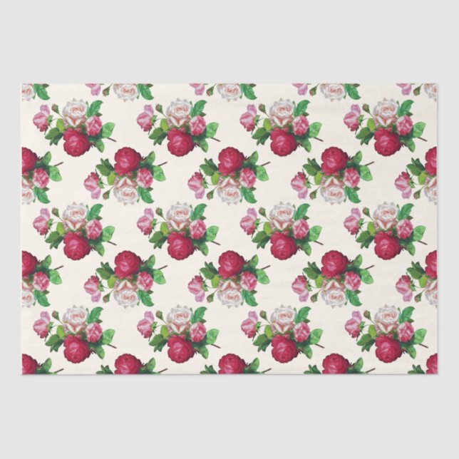 Floral Ephemere Decoupage Rosa Creme Muster Seidenpapier (Vorderseite)