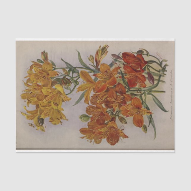 Floral Ephemere Decoupage Yellow Orange Seidenpapier (Vorderseite)
