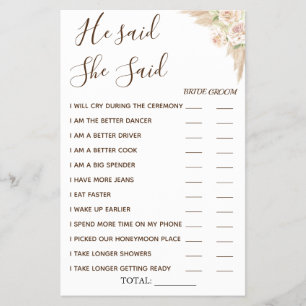 Floral Er sagte, sie sagte, Dusche Spielkarte Flyer