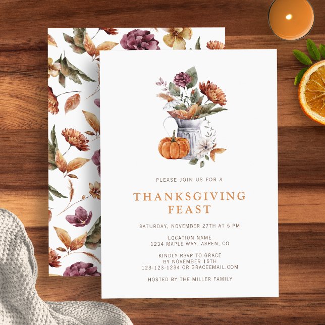 Floral Erntedank Dinner Einladung (Autumn floral Thanksgiving dinner Invitation rustic pumpkin autumn floral by Painted Paperie
)