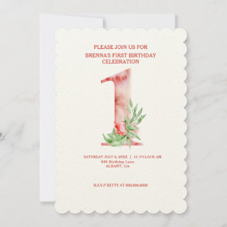 Floral Erster Geburtstag lädt ein - Custom Waterco Einladung