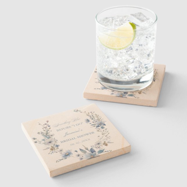 Floral Etwas Blau bevor ich Brautparty mache Steinuntersetzer (Seitenansicht)