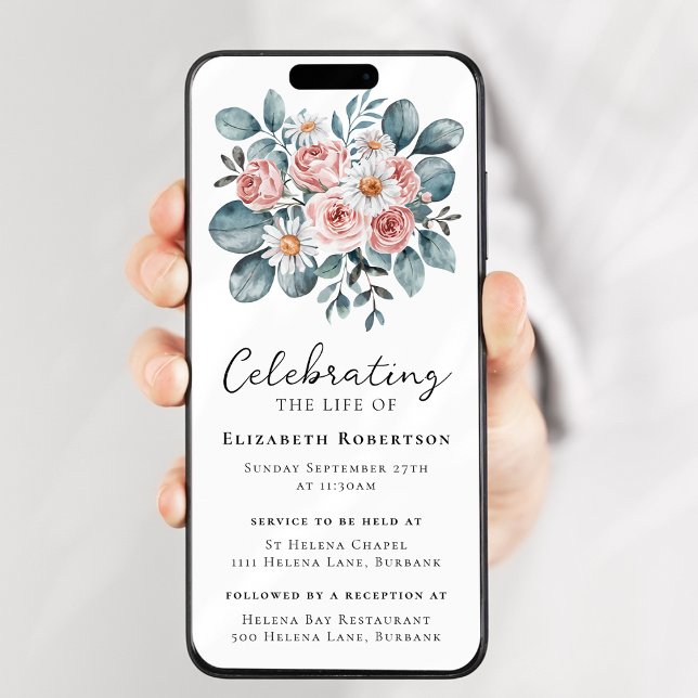 Floral Eucalyptus Boho Beuneral Digital Evite Einladung (Von Creator hochgeladen)