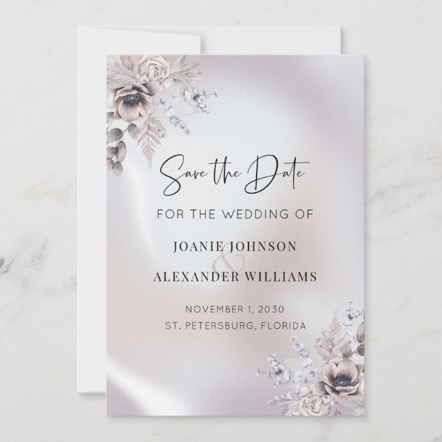 Floral Eucalyptus Luxe Pearl Wedding Save The Date (Vorderseite)