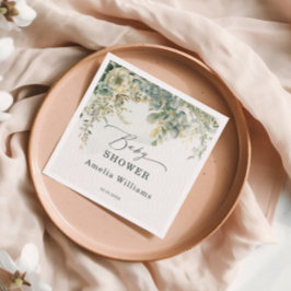 Floral Eucalyptus Watercolor Green Gold Serviette