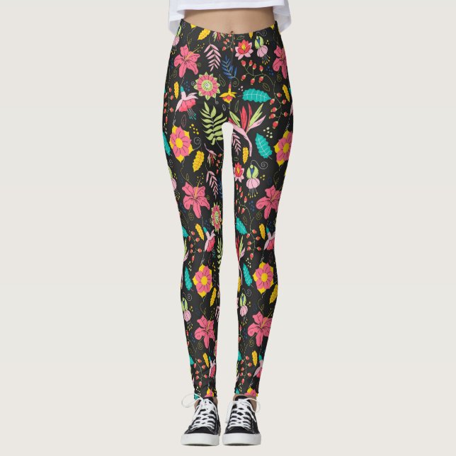 Floral Exotische Blume Blätter Muster-23760 Leggings (Vorderseite)