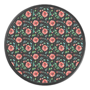 Floral Exotische Blume und Blätter Muster-45654 Eishockey Puck