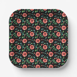 Floral Exotische Blume und Blätter Muster-45654 Pappteller