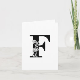 Floral F Monogramm auf weißer Notizkarte