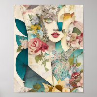 Floral Face Mixed Media Collage Ephemere Decoupage