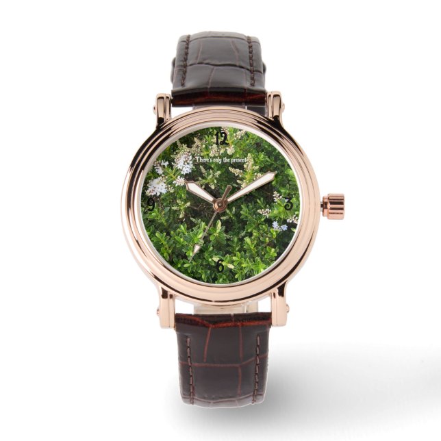 Floral Faced Watch "Es gibt nur die Gegenwart" Armbanduhr (Vorderseite)