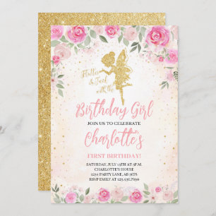 Floral Fairy Birthday Gold Glitzer Einladung