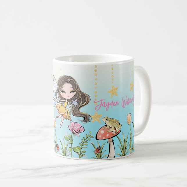 Floral Fairy Brown Hair Girl Individuelle Name Kin Kaffeetasse (VorderseiteRechts)